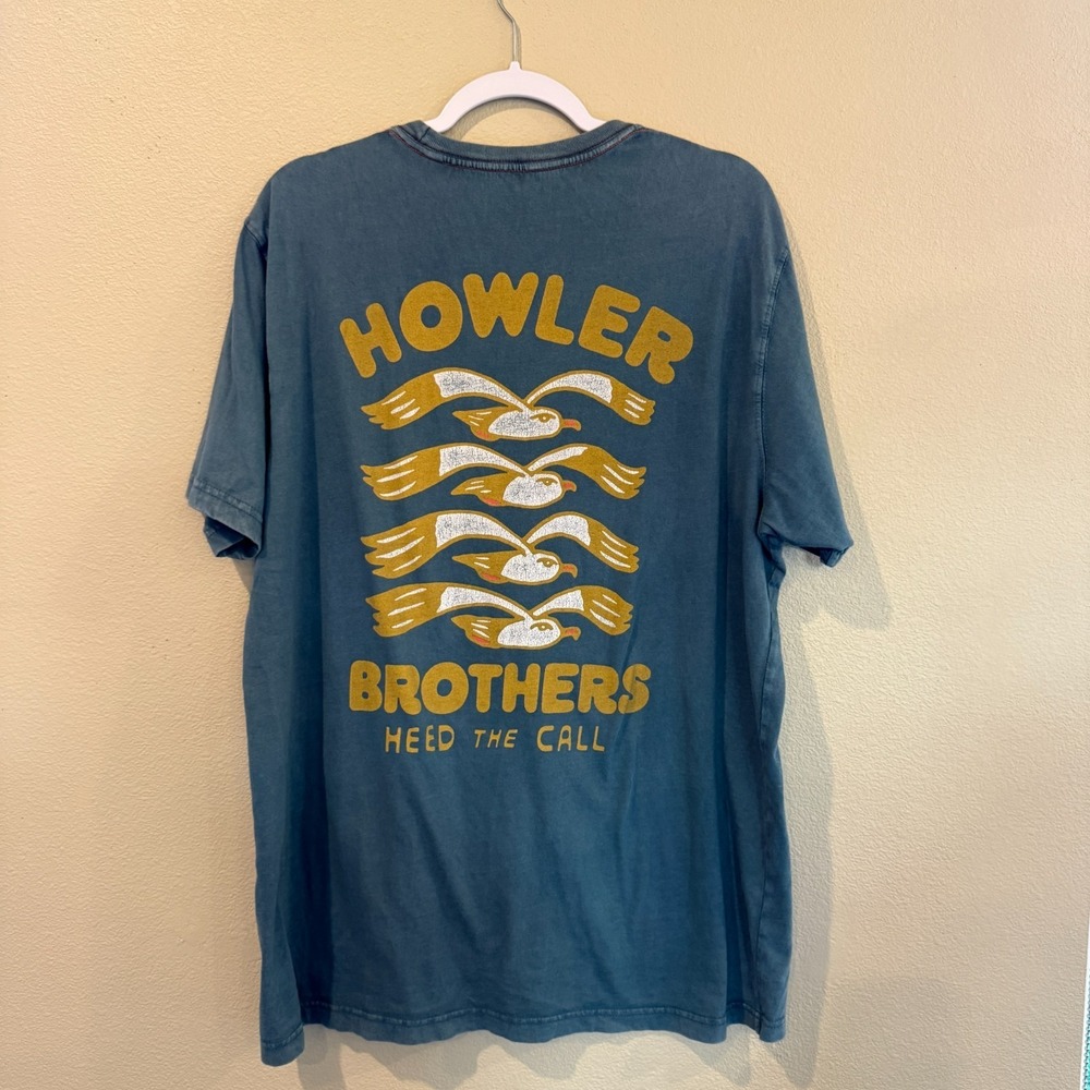 Howler Bros Mens Heed the Call Tee Shirt XL 100% Cotton Graphic Teal Blue